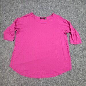 Tahari Tunic Top Womens Plus 1X Pink 3/4 Sleeve Round Neck Curved Hem Casual Top